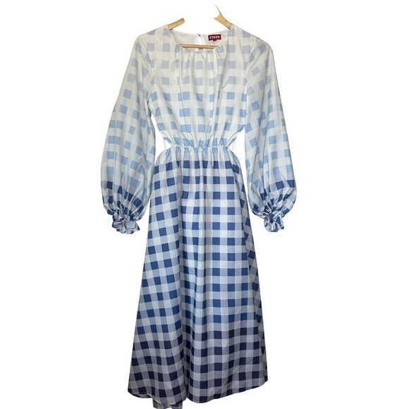 Staud Blanche Ombre Gingham Midi Dress Womens Size S Picnic Cottagecore Pockets - Picture 3 of 12